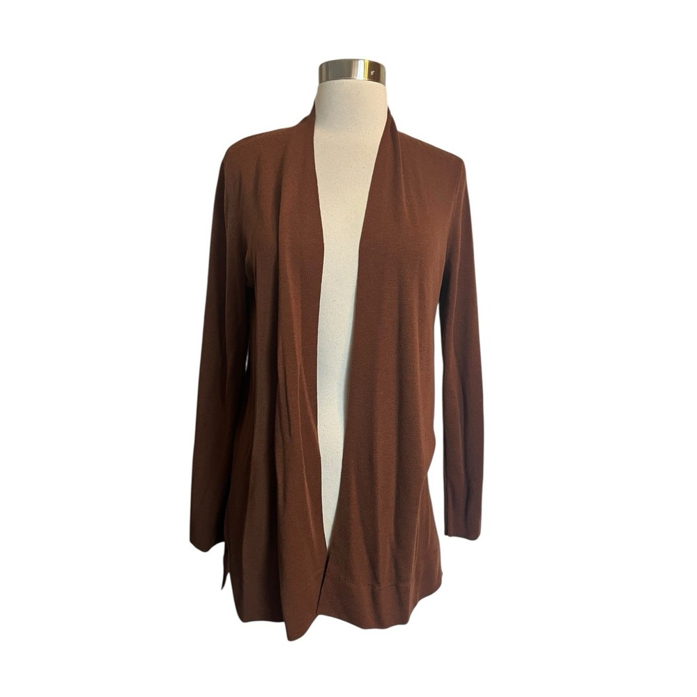 Eileen Fisher Ultrafine Merino Wool Long Cardigan Small Brown Minimalist